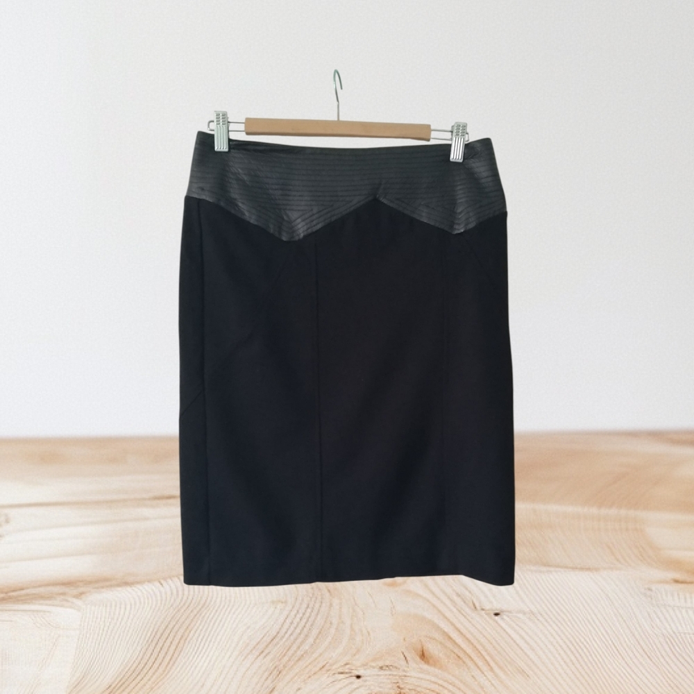 Vivienne Tam Black Pencil Skirt with Leather Detail